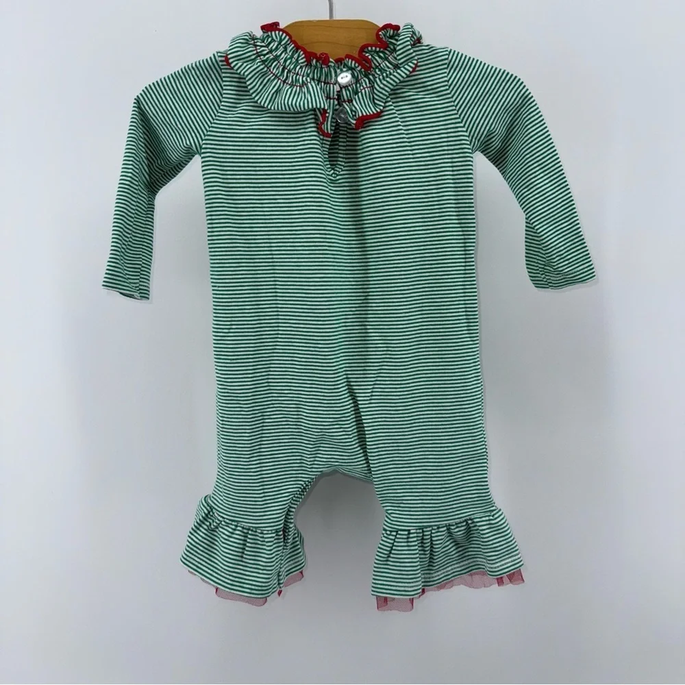 Bonnie Baby Green Striped Santa Baby Romper